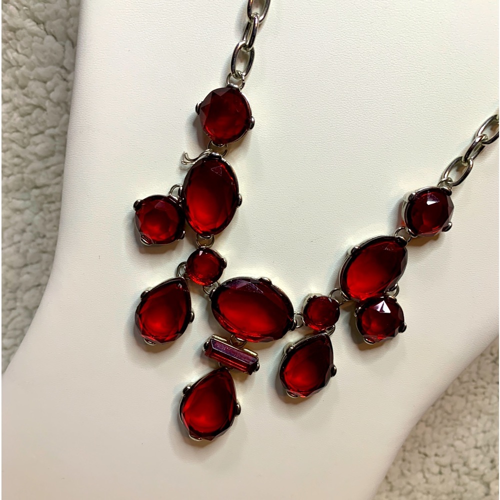 Vintage Red Ruby Chunky Statement Necklace - image 1